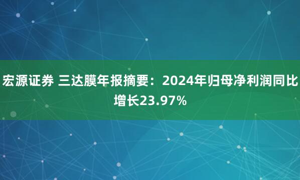 宏源证券 三达膜年报摘要：2024年归母净利润同比增长23.97%